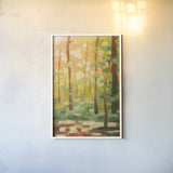 Forest Light I by Krystal Adams. shown as a paper print in a white frame. Available as a archival giclee rolled canvas, fine art paper, or poster print. SKU 103653h.