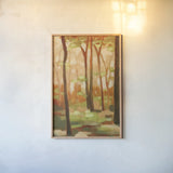 Forest Light II by Krystal Adams. shown as a paper print in a natural frame. Available as a archival giclee rolled canvas, fine art paper, or poster print. SKU 103654h.