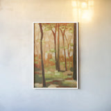 Forest Light II by Krystal Adams. shown as a paper print in a white frame. Available as a archival giclee rolled canvas, fine art paper, or poster print. SKU 103654h.
