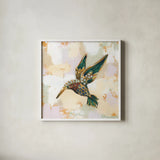 Gilded Wings II by Krystal Adams. Shown in a crisp white glass frame for a clean and minimalist style. Available as an archival giclee rolled canvas, fine art paper, or poster print. SKU 104880a.