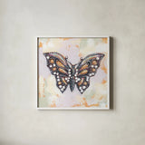 Gilded Wings III by Krystal Adams. Shown in a crisp white glass frame for a clean and minimalist style. Available as an archival giclee rolled canvas, fine art paper, or poster print. SKU 104881a.