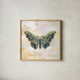 Gilded Wings IV by Krystal Adams. Shown in a natural wood glass frame for a timeless modern aesthetic. Available as an archival giclee rolled canvas, fine art paper, or poster print. SKU 104882a.