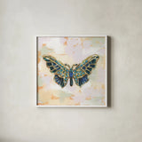 Gilded Wings IV by Krystal Adams. Shown in a crisp white glass frame for a clean and minimalist style. Available as an archival giclee rolled canvas, fine art paper, or poster print. SKU 104882a.