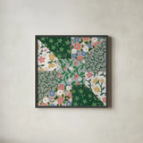 Quilted Floral III by Krystal Adams. Shown in a sleek black glass frame for a contemporary gallery look. Available as an archival giclee rolled canvas, fine art paper, or poster print. SKU 102215a.