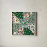 Quilted Floral III by Krystal Adams. Shown in a crisp white glass frame for a clean and minimalist style. Available as an archival giclee rolled canvas, fine art paper, or poster print. SKU 102215a.