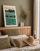 Rolling Hills II by Krystal Adams. shown as a paper print in a natural frame. Available as a archival giclee rolled canvas, fine art paper, or poster print. SKU 103609h.