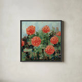 Rosy Mums by Krystal Adams. Shown in a sleek black glass frame for a contemporary gallery look. Available as an archival giclee rolled canvas, fine art paper, or poster print. SKU 103663a.