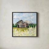 Springtime on the Farm by Krystal Adams. Shown in a sleek black glass frame for a contemporary gallery look. Available as an archival giclee rolled canvas, fine art paper, or poster print. SKU 102219a.