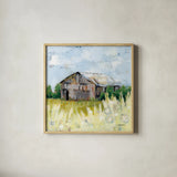 Springtime on the Farm by Krystal Adams. Shown in a natural wood glass frame for a timeless modern aesthetic. Available as an archival giclee rolled canvas, fine art paper, or poster print. SKU 102219a.