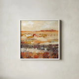 Sunset Harvest by Krystal Adams. Shown in a crisp white glass frame for a clean and minimalist style. Available as an archival giclee rolled canvas, fine art paper, or poster print. SKU 103605a.