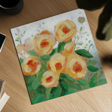 Yellow Roses I by Krystal Adams. Shown as a detailed flat fine art print, highlighting archival giclee quality. Available as an archival giclee rolled canvas, fine art paper, or poster print. SKU 103655a.
