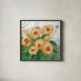 Yellow Roses I by Krystal Adams. Shown in a sleek black glass frame for a contemporary gallery look. Available as an archival giclee rolled canvas, fine art paper, or poster print. SKU 103655a.