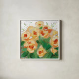 Yellow Roses II by Krystal Adams. Shown in a crisp white glass frame for a clean and minimalist style. Available as an archival giclee rolled canvas, fine art paper, or poster print. SKU 103656a.