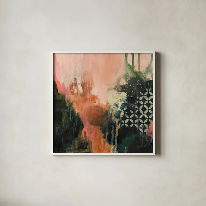 Abstract Layers I by Laura Horn. Shown in a crisp white glass frame for a clean and minimalist style. Available as an archival giclee rolled canvas, fine art paper, or poster print. SKU 73160a.