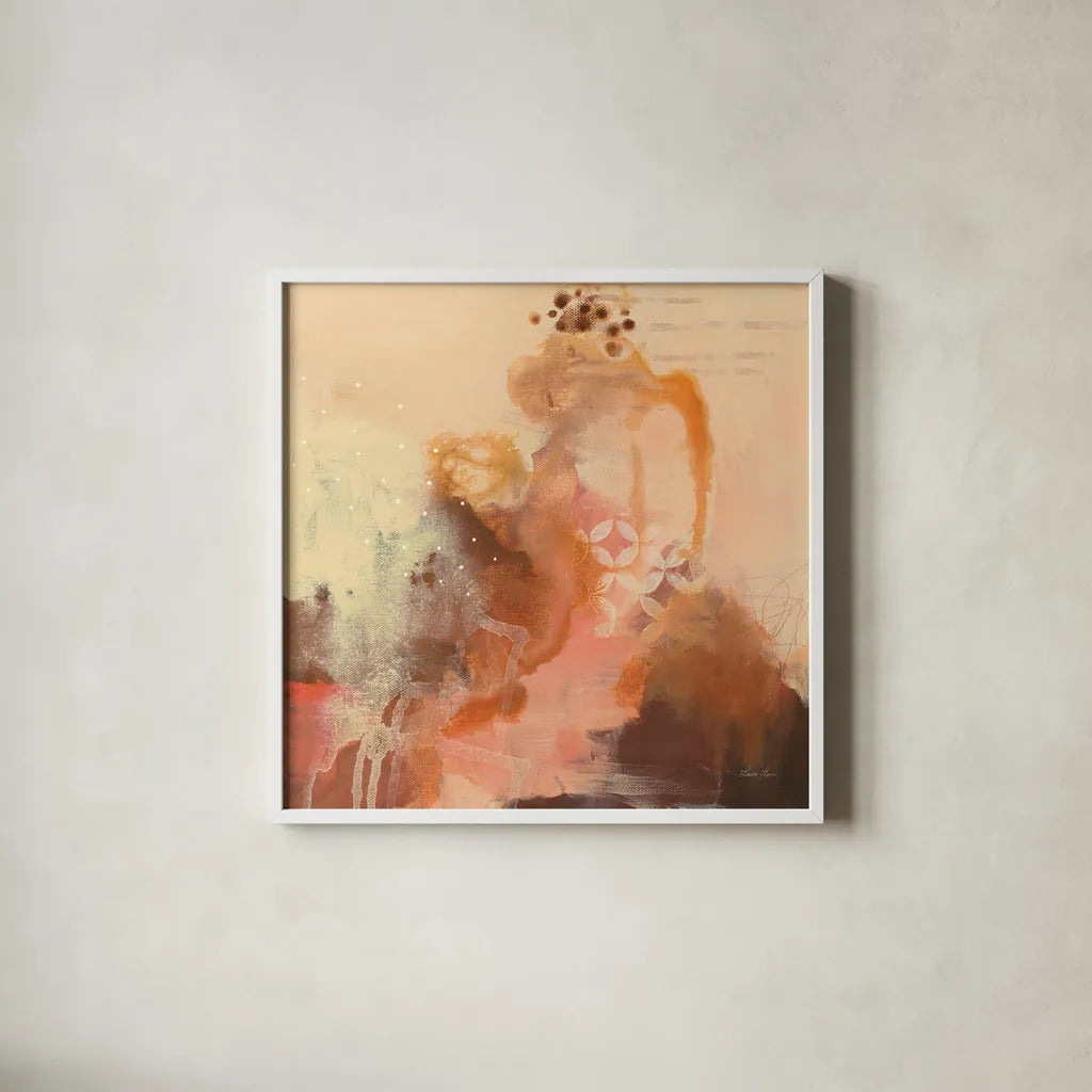 Abstract Layers II by Laura Horn. Shown in a crisp white glass frame for a clean and minimalist style. Available as an archival giclee rolled canvas, fine art paper, or poster print. SKU 73161a.