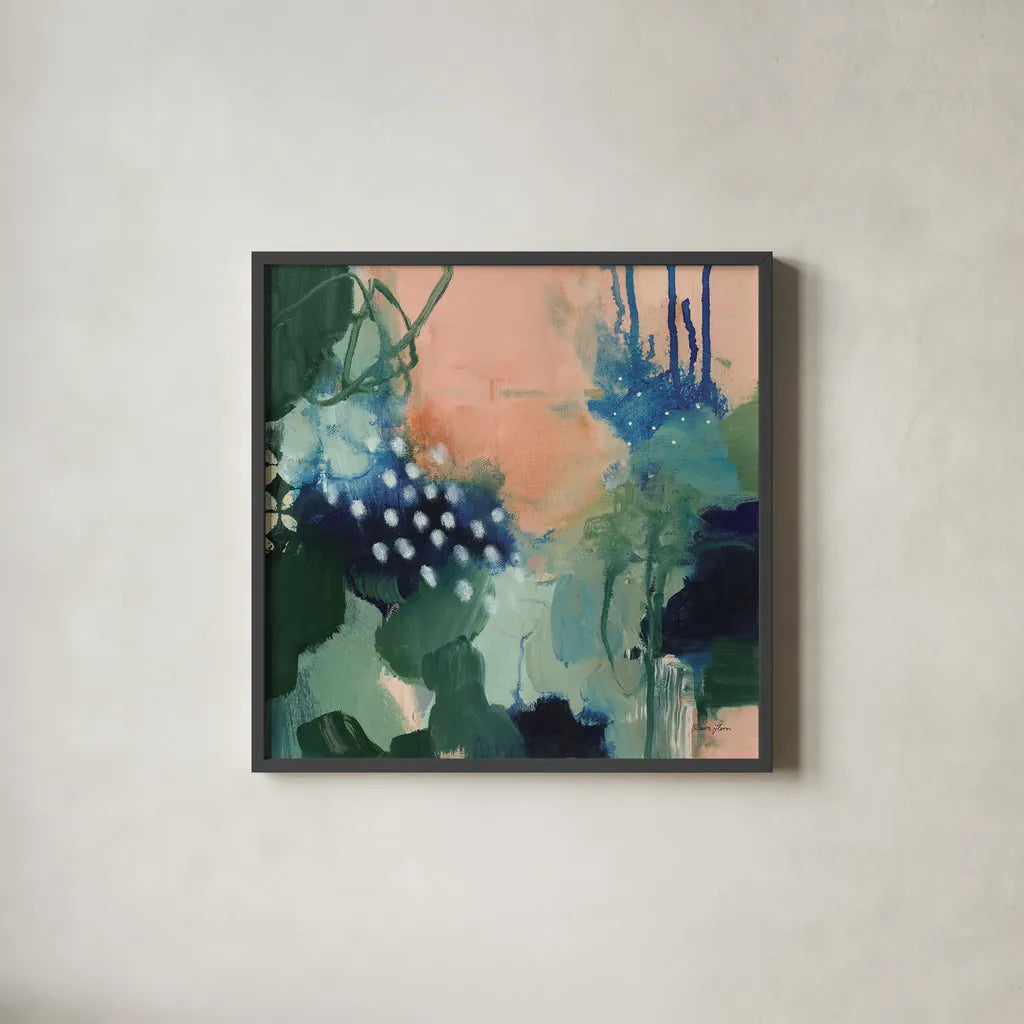 Abstract Layers III by Laura Horn. Shown in a sleek black glass frame for a contemporary gallery look. Available as an archival giclee rolled canvas, fine art paper, or poster print. SKU 73162a.