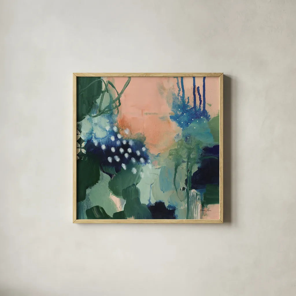 Abstract Layers III by Laura Horn. Shown in a natural wood glass frame for a timeless modern aesthetic. Available as an archival giclee rolled canvas, fine art paper, or poster print. SKU 73162a.