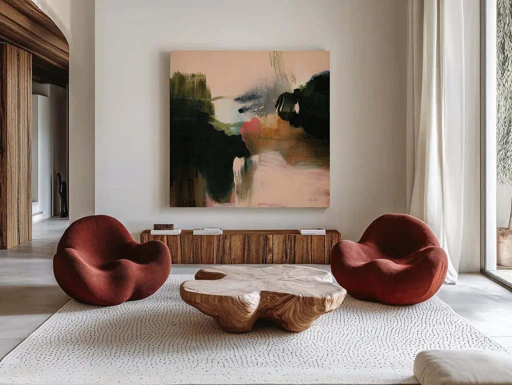 Deep Creek by Laura Horn. Shown as extra-large giant wall art in a modern living room. Available as an archival giclee rolled canvas, fine art paper, or poster print. SKU 73356a.
