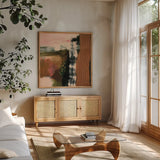 Embankment by Laura Horn. Shown in a natural wood frame in a cozy modern living room. Available as an archival giclee rolled canvas, fine art paper, or poster print. SKU 73357a.