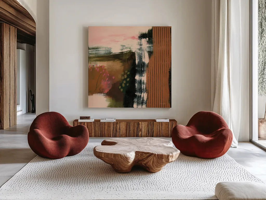 Embankment by Laura Horn. Shown as extra-large giant wall art in a modern living room. Available as an archival giclee rolled canvas, fine art paper, or poster print. SKU 73357a.