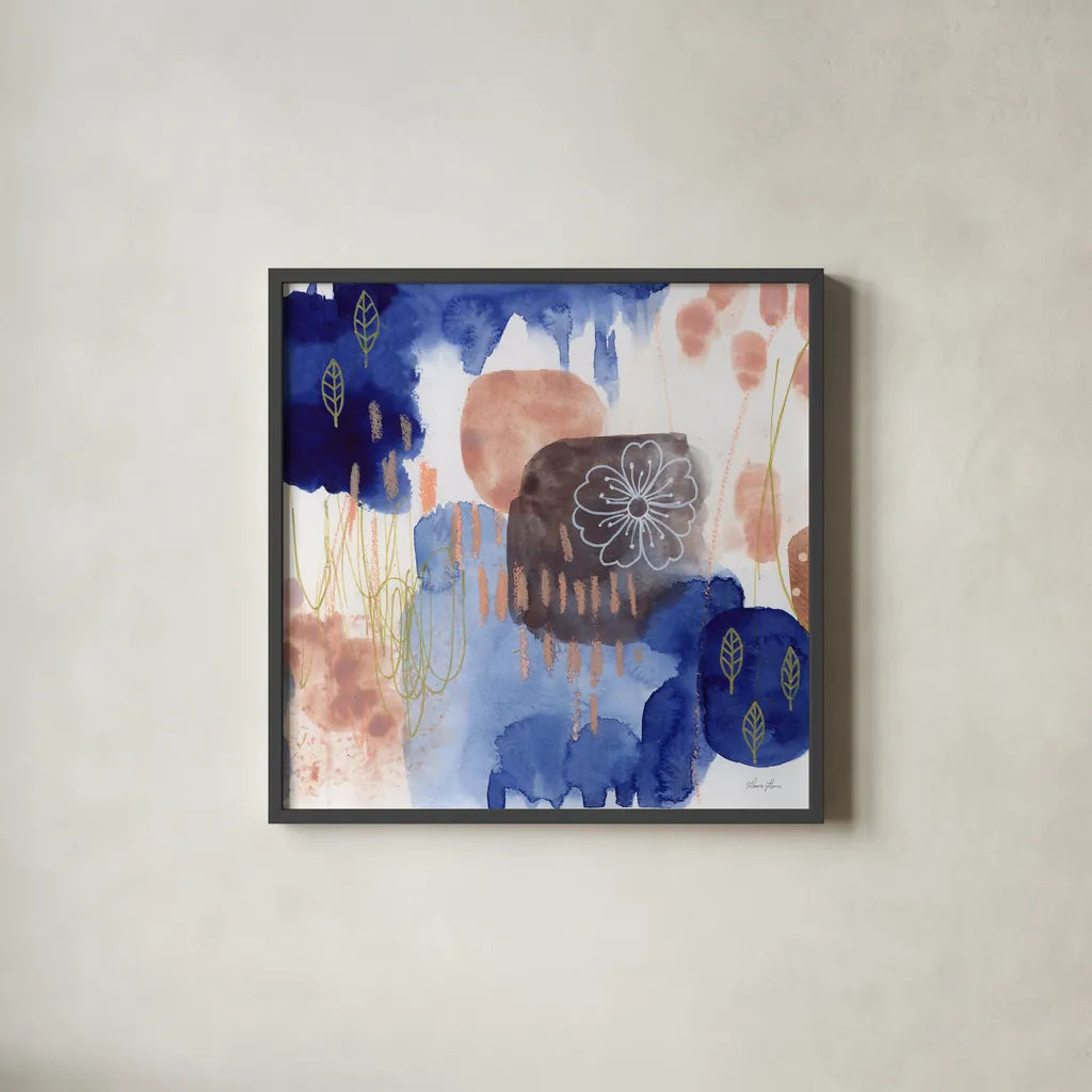 Essence of Life II by Laura Horn. Shown in a sleek black glass frame for a contemporary gallery look. Available as an archival giclee rolled canvas, fine art paper, or poster print. SKU 78479a.