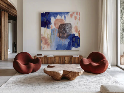 Essence of Life II by Laura Horn. Shown as extra-large giant wall art in a modern living room. Available as an archival giclee rolled canvas, fine art paper, or poster print. SKU 78479a.