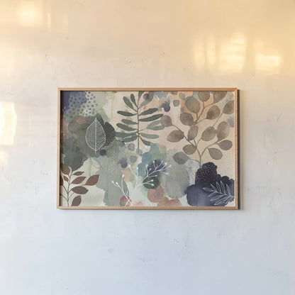 Flourish and Flow by Laura Horn. shown as a paper print in a natural frame. Available as a archival giclee rolled canvas, fine art paper, or poster print. SKU 78024i.