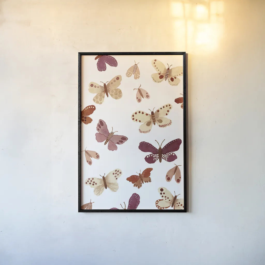 Garden Dance Butterflies by Laura Horn. shown as a paper print in a black flame. Available as a archival giclee rolled canvas, fine art paper, or poster print. SKU 73198h.