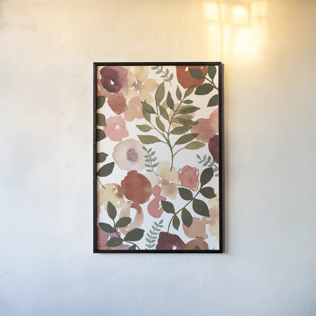 Garden Dance I by Laura Horn. shown as a paper print in a black flame. Available as a archival giclee rolled canvas, fine art paper, or poster print. SKU 72214h.
