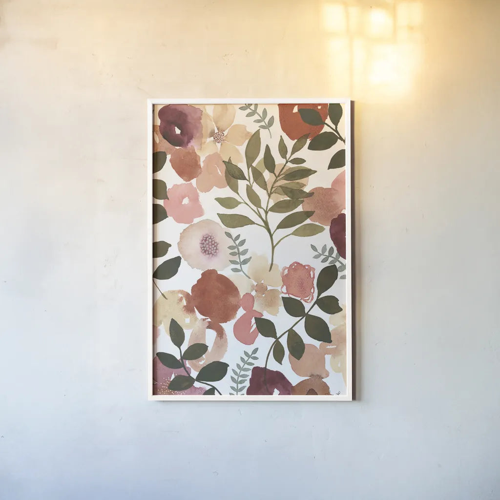 Garden Dance I by Laura Horn. shown as a paper print in a white frame. Available as a archival giclee rolled canvas, fine art paper, or poster print. SKU 72214h.