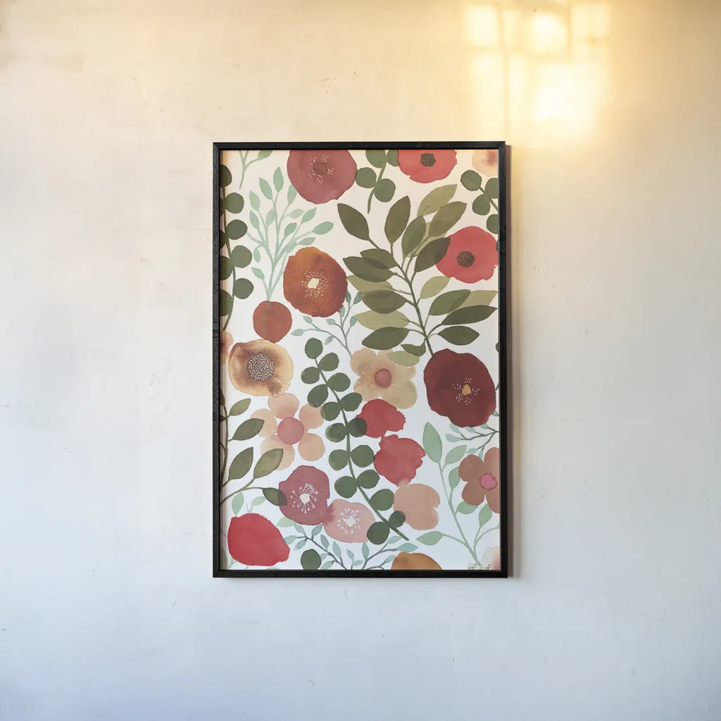 Garden Dance II by Laura Horn. shown as a paper print in a black flame. Available as a archival giclee rolled canvas, fine art paper, or poster print. SKU 72215h.