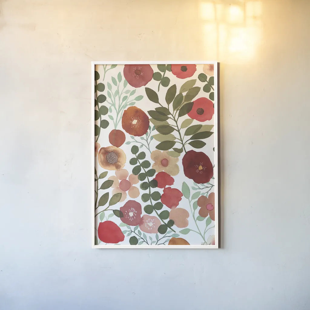 Garden Dance II by Laura Horn. shown as a paper print in a white frame. Available as a archival giclee rolled canvas, fine art paper, or poster print. SKU 72215h.