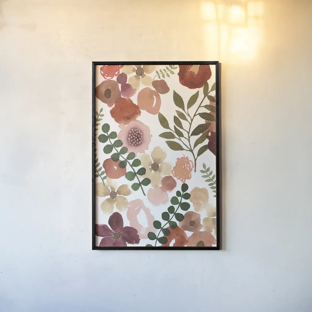 Garden Dance III by Laura Horn. shown as a paper print in a black flame. Available as a archival giclee rolled canvas, fine art paper, or poster print. SKU 72216h.