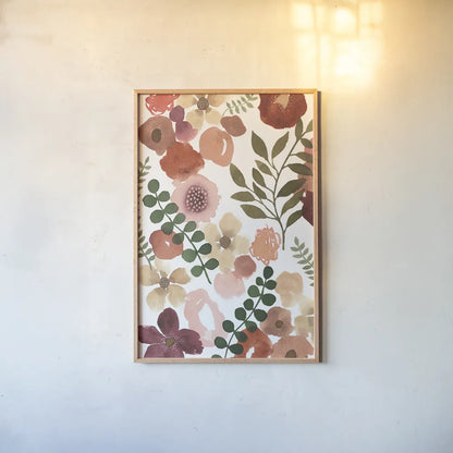 Garden Dance III by Laura Horn. shown as a paper print in a natural frame. Available as a archival giclee rolled canvas, fine art paper, or poster print. SKU 72216h.