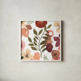 Garden Dance IV by Laura Horn. Shown in a crisp white glass frame for a clean and minimalist style. Available as an archival giclee rolled canvas, fine art paper, or poster print. SKU 72217a.