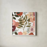 Garden Dance V by Laura Horn. Shown in a crisp white glass frame for a clean and minimalist style. Available as an archival giclee rolled canvas, fine art paper, or poster print. SKU 72218a.