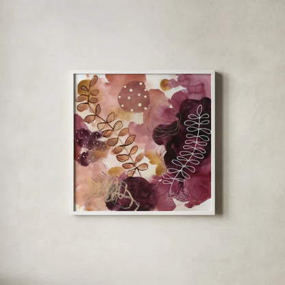 Joyous Nature by Laura Horn. Shown in a crisp white glass frame for a clean and minimalist style. Available as an archival giclee rolled canvas, fine art paper, or poster print. SKU 78482a.