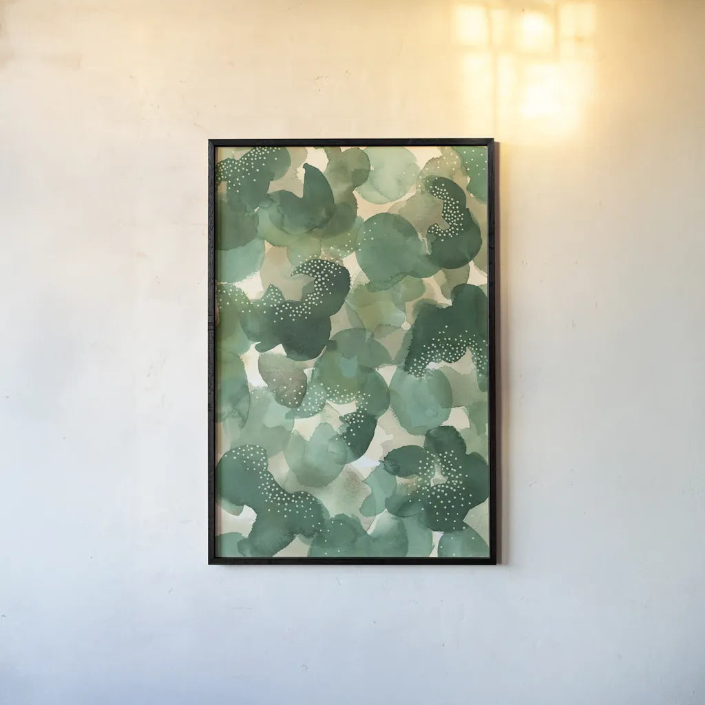 Leaf Canopy by Laura Horn. shown as a paper print in a black flame. Available as a archival giclee rolled canvas, fine art paper, or poster print. SKU 78525h.