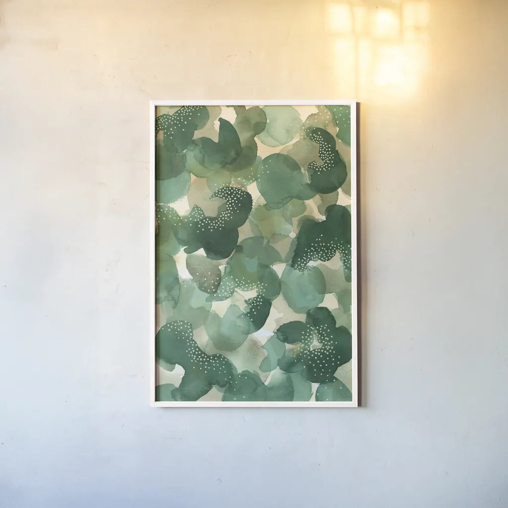 Leaf Canopy by Laura Horn. shown as a paper print in a white frame. Available as a archival giclee rolled canvas, fine art paper, or poster print. SKU 78525h.