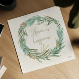 Leaf and Stem Wreath I by Laura Horn. Shown as a detailed flat fine art print, highlighting archival giclee quality. Available as an archival giclee rolled canvas, fine art paper, or poster print. SKU 81137a.