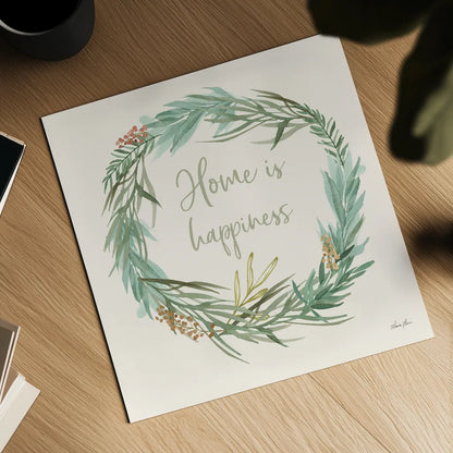 Leaf and Stem Wreath I by Laura Horn. Shown as a detailed flat fine art print, highlighting archival giclee quality. Available as an archival giclee rolled canvas, fine art paper, or poster print. SKU 81137a.