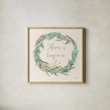 Leaf and Stem Wreath I by Laura Horn. Shown in a natural wood glass frame for a timeless modern aesthetic. Available as an archival giclee rolled canvas, fine art paper, or poster print. SKU 81137a.