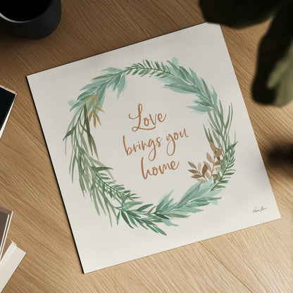 Leaf and Stem Wreath II by Laura Horn. Shown as a detailed flat fine art print, highlighting archival giclee quality. Available as an archival giclee rolled canvas, fine art paper, or poster print. SKU 81138a.