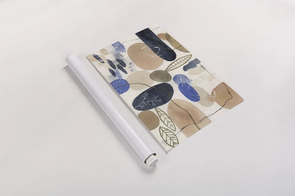 Leaves and Stones I by Laura Horn. shown as a rolled paper print. Available as archival giclee rolled canvas, fine art paper, or poster print. SKU 78483i.