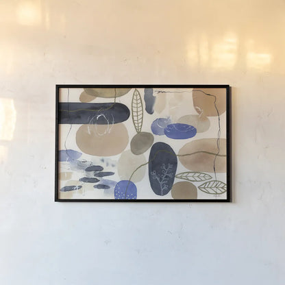 Leaves and Stones I by Laura Horn. shown as a paper print in a black flame. Available as a archival giclee rolled canvas, fine art paper, or poster print. SKU 78483i.