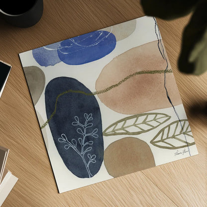 Leaves and Stones II by Laura Horn. Shown as a detailed flat fine art print, highlighting archival giclee quality. Available as an archival giclee rolled canvas, fine art paper, or poster print. SKU 78484a.