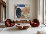 Leaves and Stones II by Laura Horn. Shown as extra-large giant wall art in a modern living room. Available as an archival giclee rolled canvas, fine art paper, or poster print. SKU 78484a.