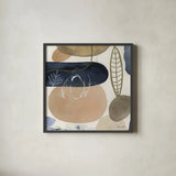 Leaves and Stones III by Laura Horn. Shown in a sleek black glass frame for a contemporary gallery look. Available as an archival giclee rolled canvas, fine art paper, or poster print. SKU 78485a.