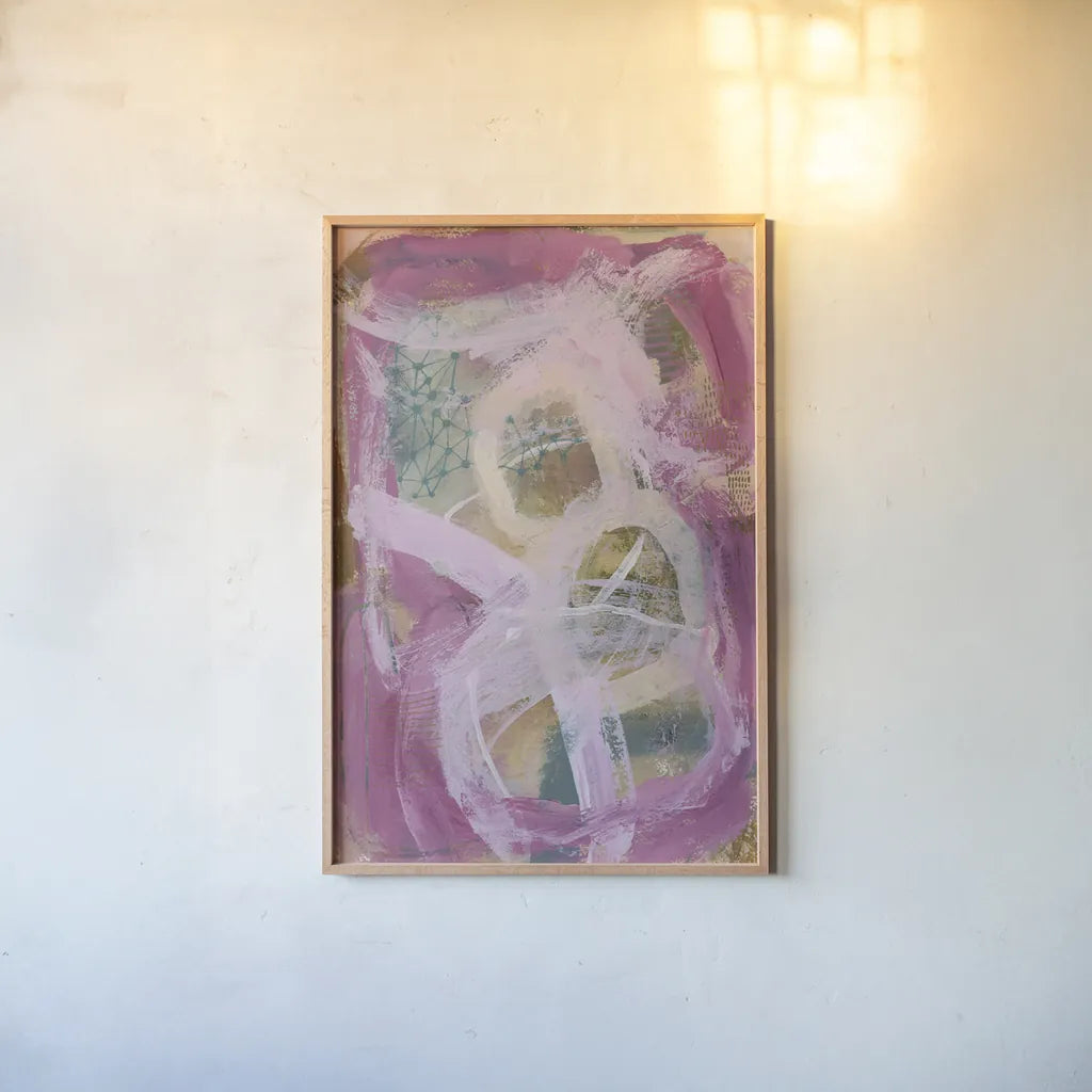 Picnic Spot by Laura Horn. shown as a paper print in a natural frame. Available as a archival giclee rolled canvas, fine art paper, or poster print. SKU 91643h.