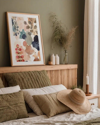 Serene Nature IV by Laura Horn. shown as a paper print in a natural frame. Available as a archival giclee rolled canvas, fine art paper, or poster print. SKU 74583h.